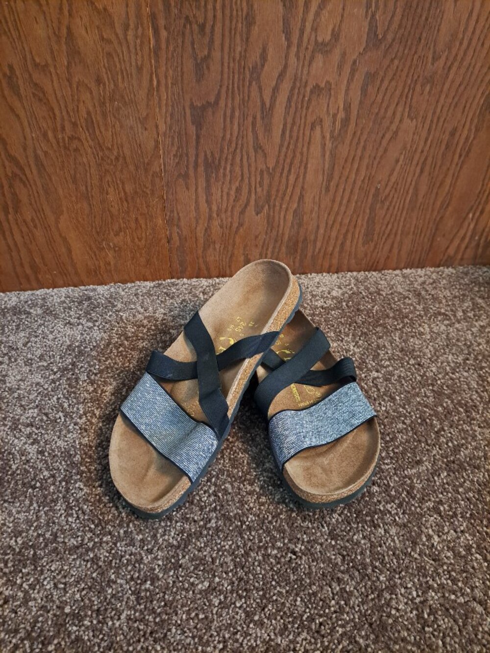 Papillio by Birkenstock Cosma stretch sandals featuring a contoured cork footbed